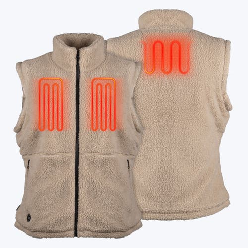 Mobile Warming Upland Heated High-pile Fleece Vest In Brown