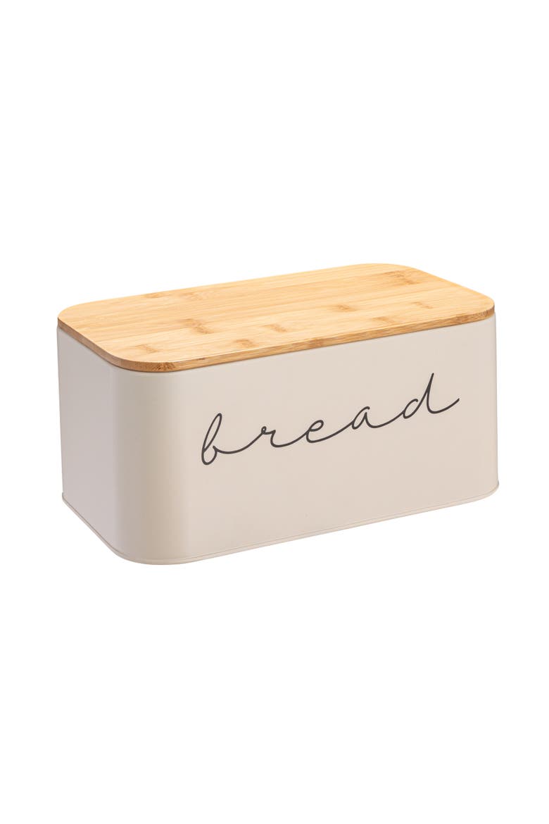 Metal "Bread" Bin with Wood Lid, Main, color, Cream