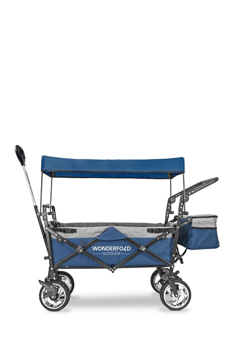 WonderFold Push & Pull Outdoor Folding Wagon with Canopy - Blue, Alternate, color, Navy
