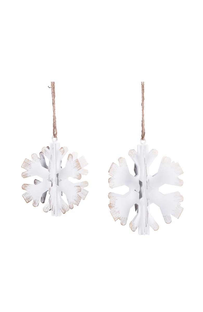 Transpac White Metal Snowflake Ornaments Set of 2 Elegant Hanging Decor, Alternate, color, White