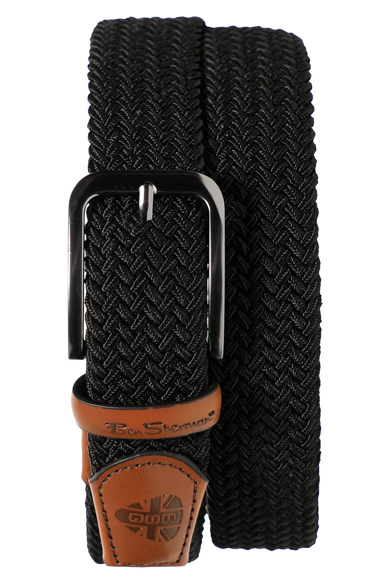 Golf Braided Leather Belt, Main, color, BLACK