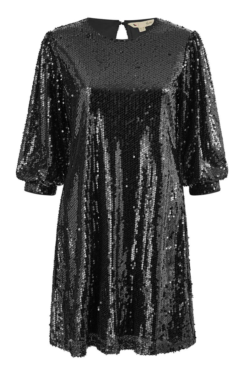 Yumi Balloon Sleeve Sequin Mini Dress, Alternate, color, Black