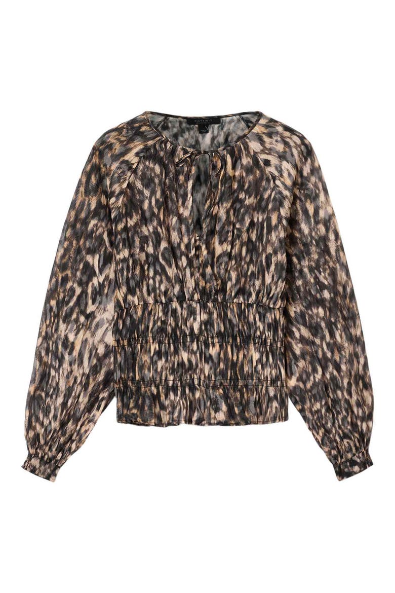 Cern Print Smocked Top, Alternate, color, PROWL GOLDEN BROWN