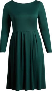 24seven Comfort Apparel Fit & Flare Long Sleeve Jersey Midi Dress