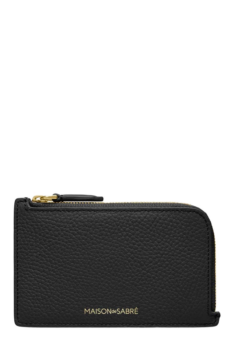 MAISON de SABRÉ Leather Zip Card Holder, Main, color, Black Caviar