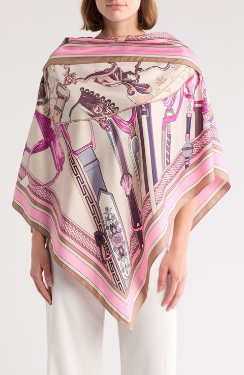 Chain Print Satin Scarf Poncho