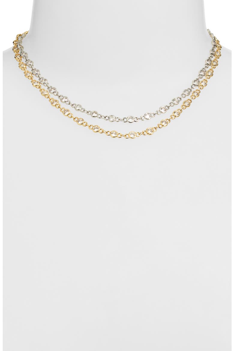Duotone Layered Choker Necklace, Alternate, color, GOLD/ SILVER