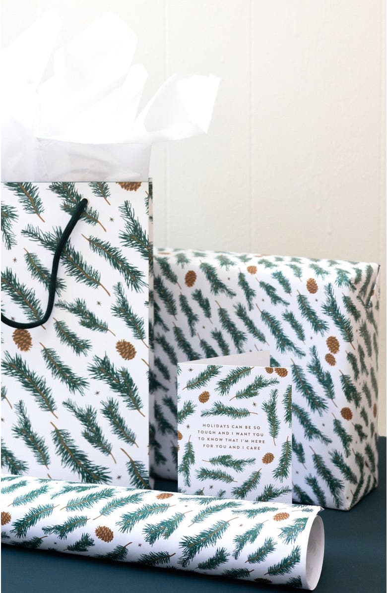 Joy Paper Co. Pine Pattern Holiday Wrapping Paper wrapping paper, Alternate, color, White With Pine Pattern