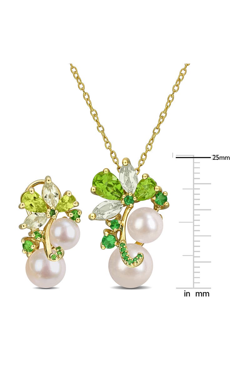 Semiprecious Stone & Cultured Pearl Pendant Necklace & Stud Earrings Set, Alternate, color, GREEN