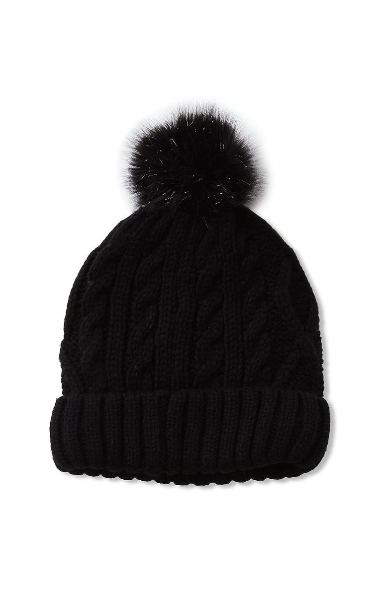 Lands' End Kids Fleece Lined Pom Hat, Main, color, Black