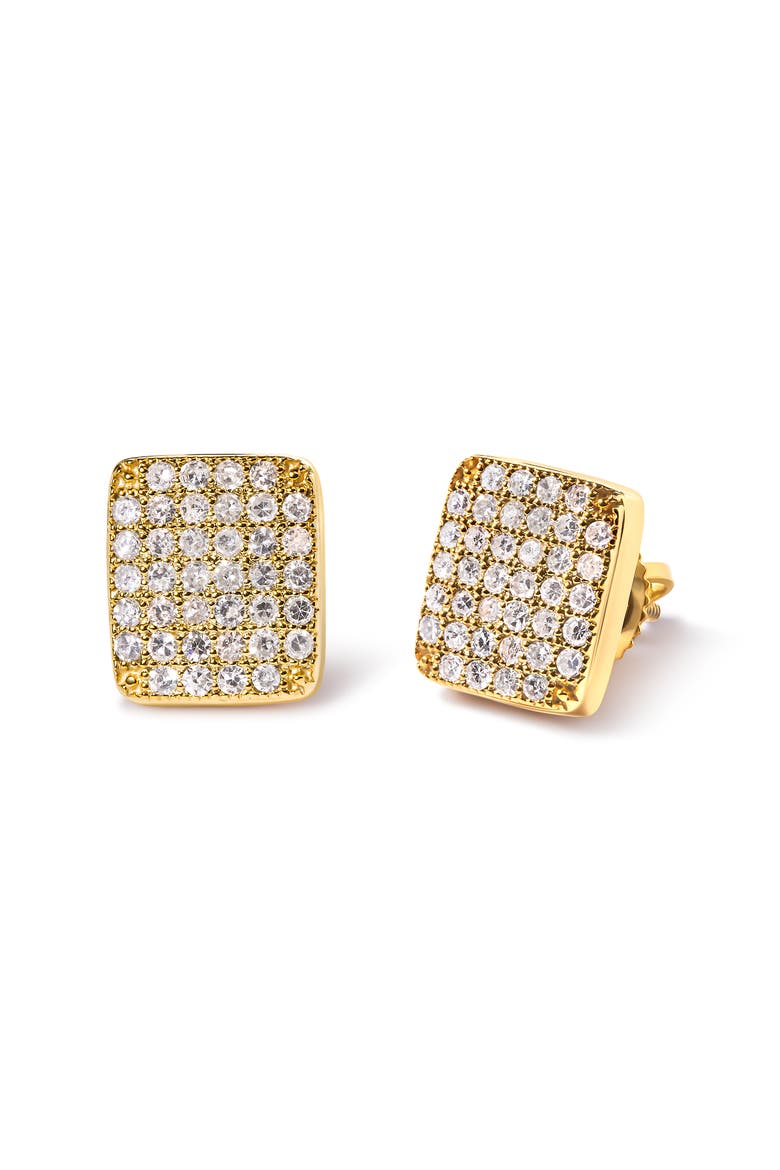 14K Yellow Gold 1/2 Ct Diamond Square Shaped Composite Cluster Stud Earrings, Alternate, color, Yellow