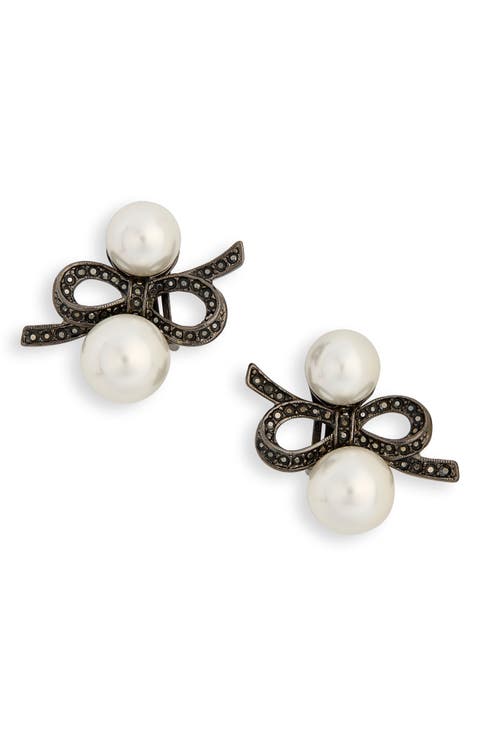Faux Pearl & Crystal Bow Clip-On Earrings
