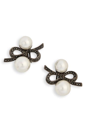 Kenneth Jay Lane Faux Pearl & Crystal Bow Clip-on Earrings In White