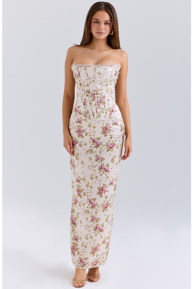 Isis Floral Corset Bodice Gown, Alternate, color, WHITE FLORAL PRINT