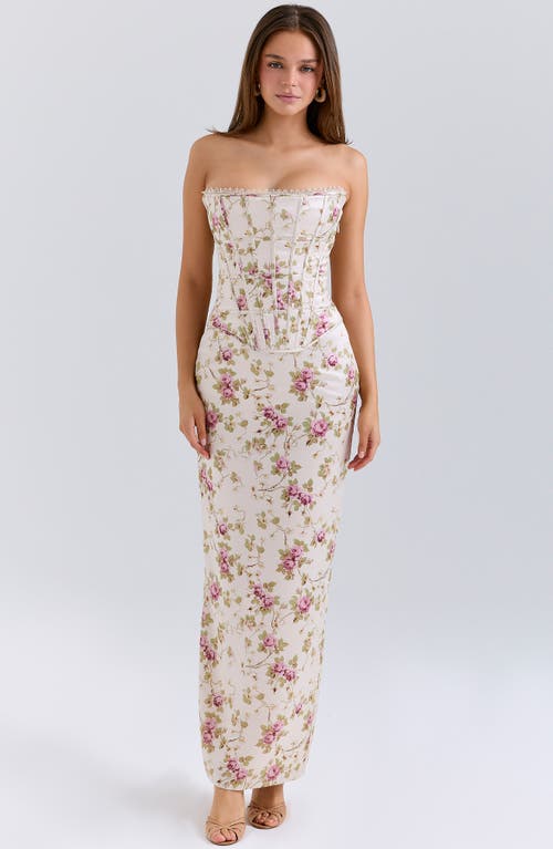 House Of Cb Womens Vintage Cream Print Isis Corseted Satin Maxi Dress In Neutral