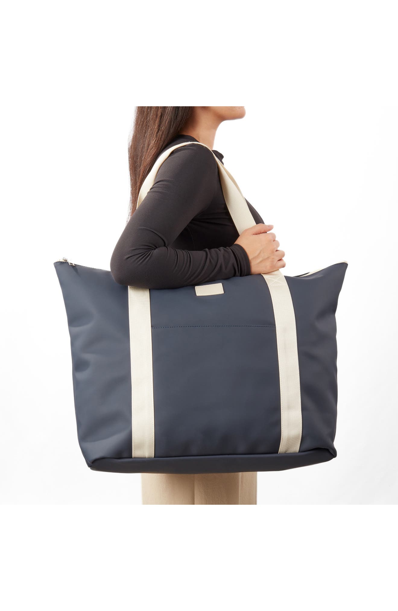 Vinyl Coated Nylon Tote, Alternate, color, NAVY