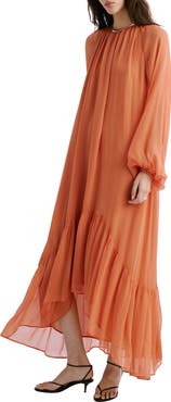 MANGO Ruffles Flowy Long Sleeve Chiffon Maxi Dress