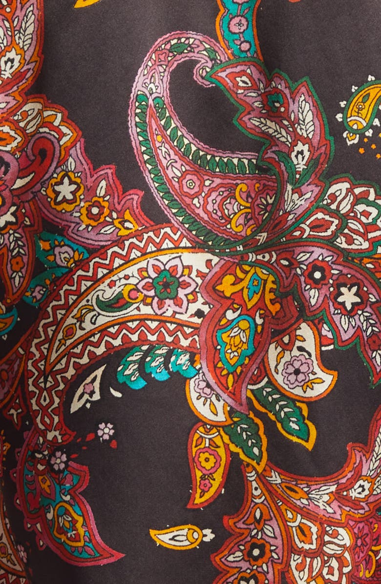 L'AGENCE Dani Paisley Three-Quarter Sleeve Silk Button-Up Shirt, Alternate, color, Black Multi Paisley Scroll