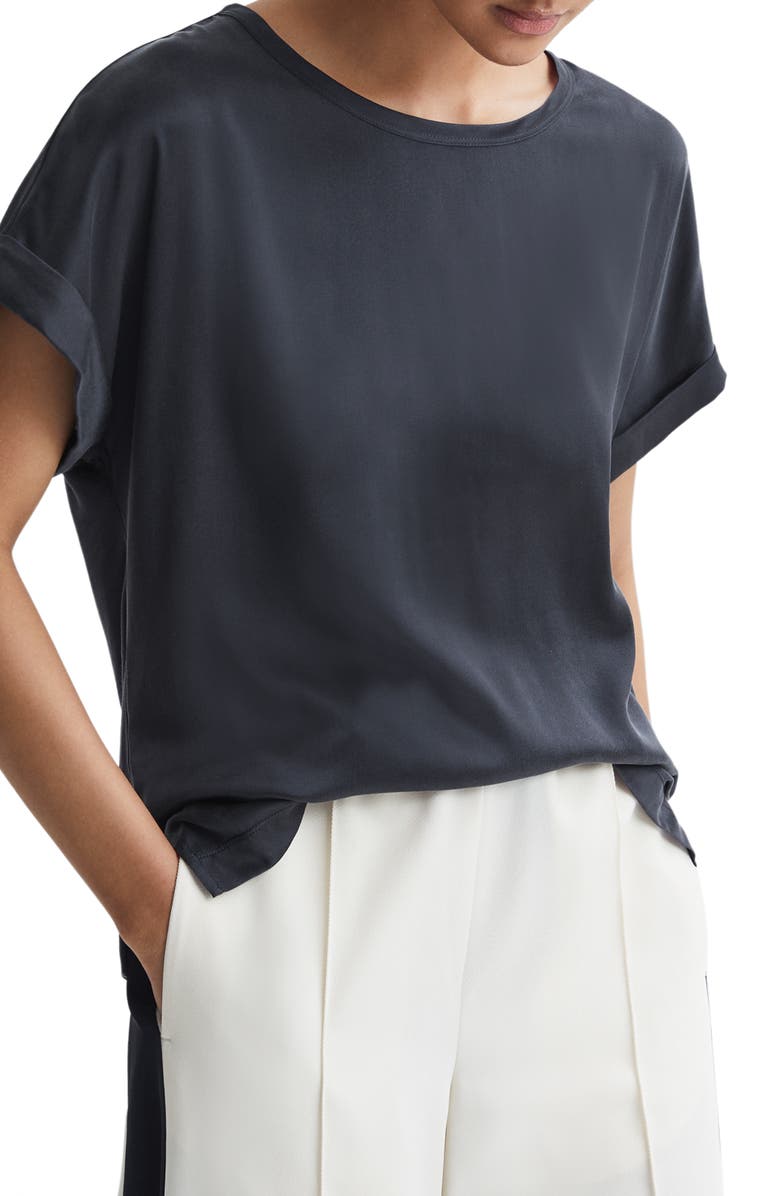 Reiss Helen Silk Blend T-Shirt, Alternate, color, Navy