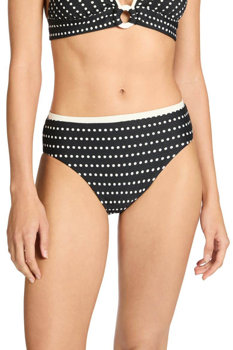Millie High Waist Bikini Bottoms, Main, color, BLACK/ ECRU