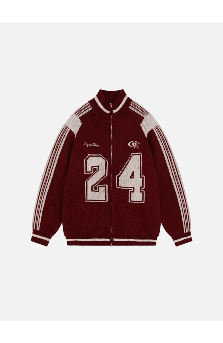 AELFRIC EDEN 24 Jacquard Zip Up Cardigan, Alternate, color, Red