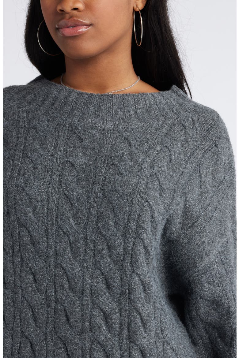 Cable Long Sleeve Sweater Dress, Alternate, color, GREY MEDIUM CHARCOAL HEATHER