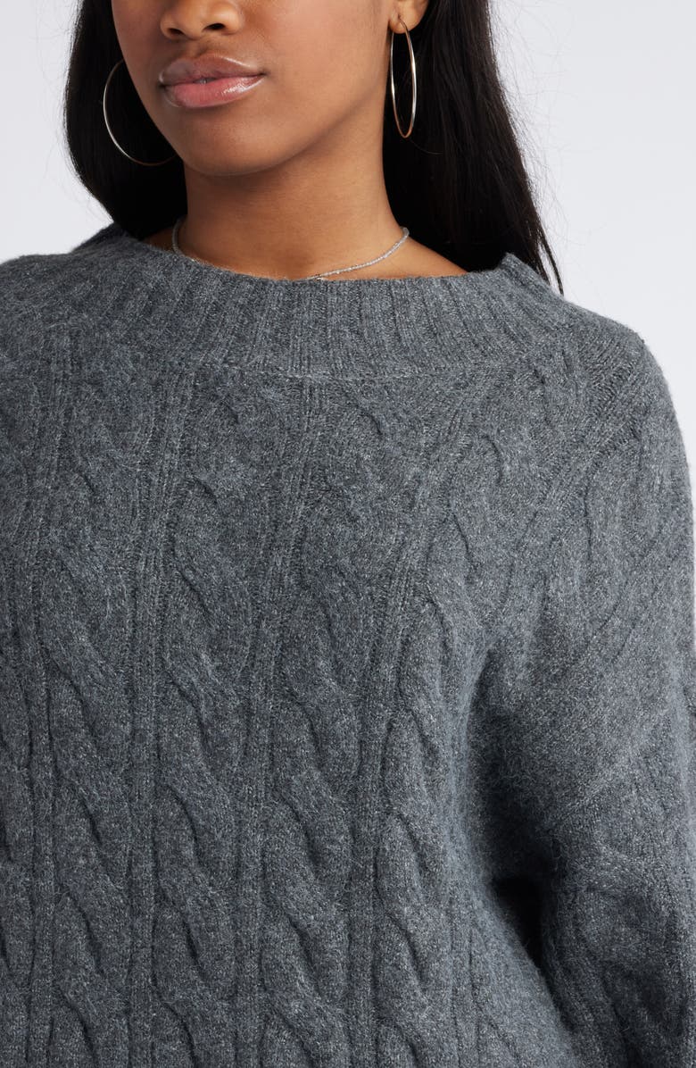 BP. Cable Long Sleeve Sweater Dress, Alternate, color, Grey Medium Charcoal Heather