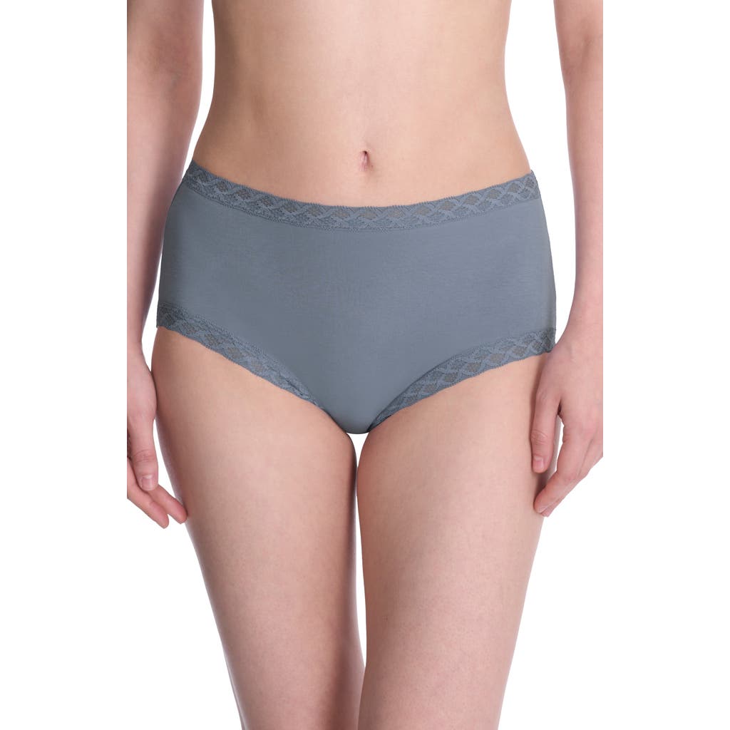 Natori Bliss Lace-trim High Rise Cotton Brief 755058 In Blue