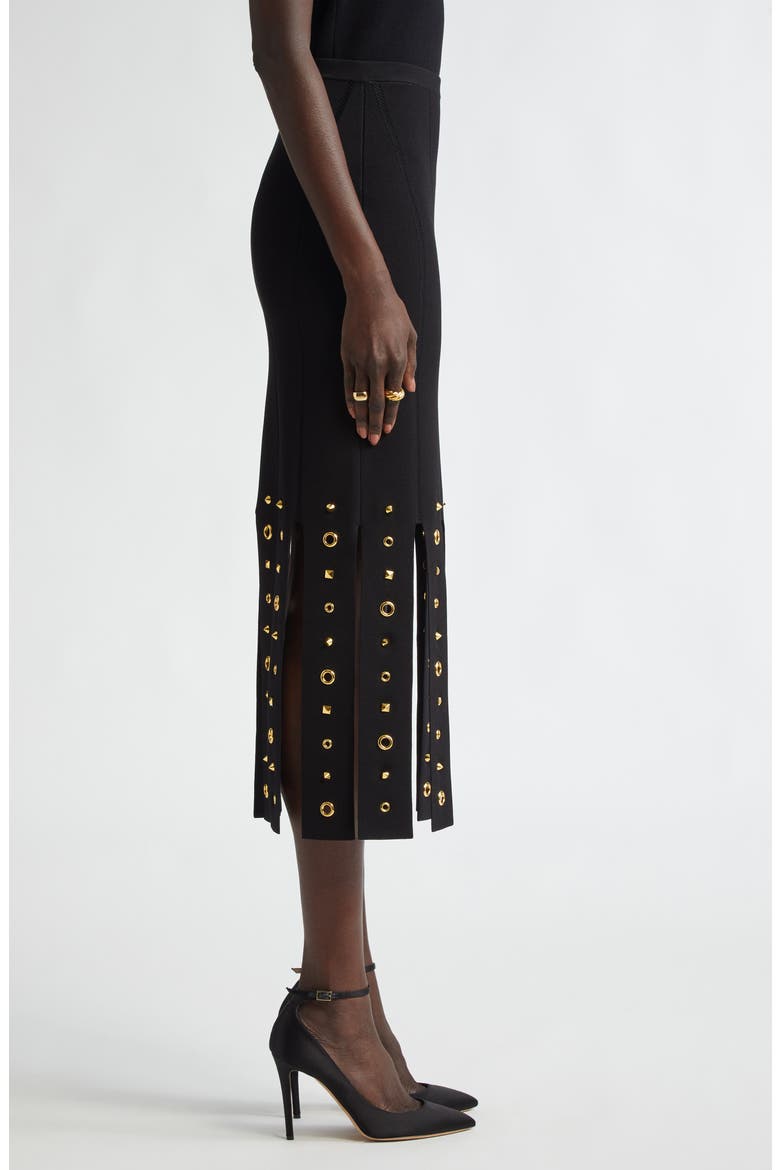 Grommet Studded Car Wash Knit Skirt, Alternate, color, BLACK
