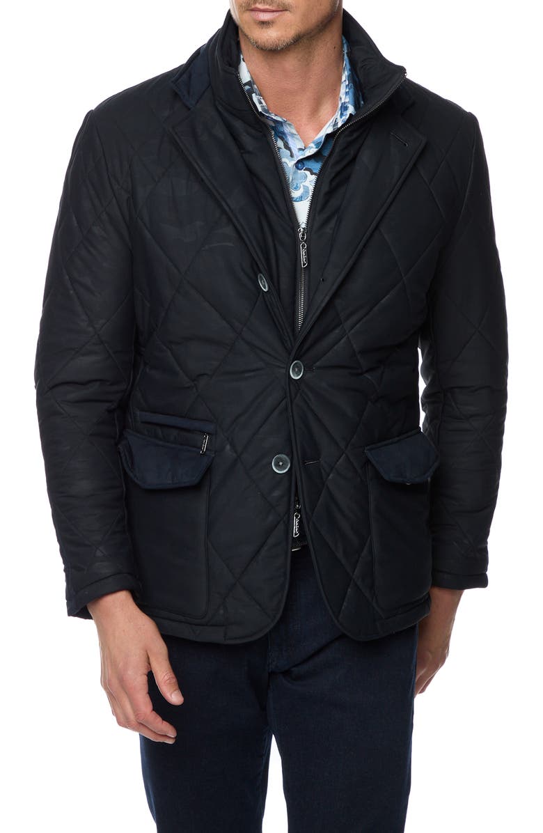 Robert Graham The Jetset V Quilted Nylon Jacket with Removable Bib, Main, color,