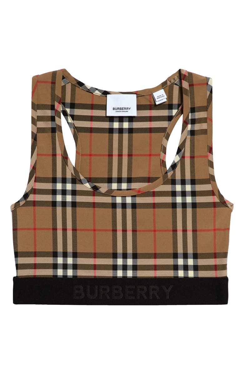 Burberry Dalby Check Sports Bra, Main, color, Archive Beige Ip Chk