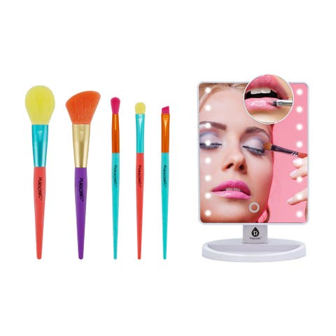 Makeup Essentials Duo - LED Countertop Mirror + 5-Piece Brush Set