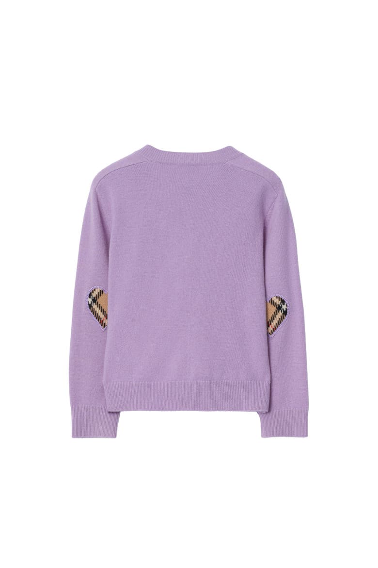 Girls' Check Patch Wool Cashmere Cardigan, Alternate, color, Lilac purple