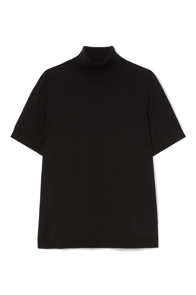 Abile Short Sleeve Cotton & Modal Sweater, Alternate, color, BLACK