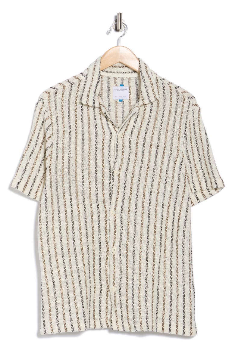DENIM AND FLOWER Stripe Textured Camp Shirt, Alternate, color, Off White