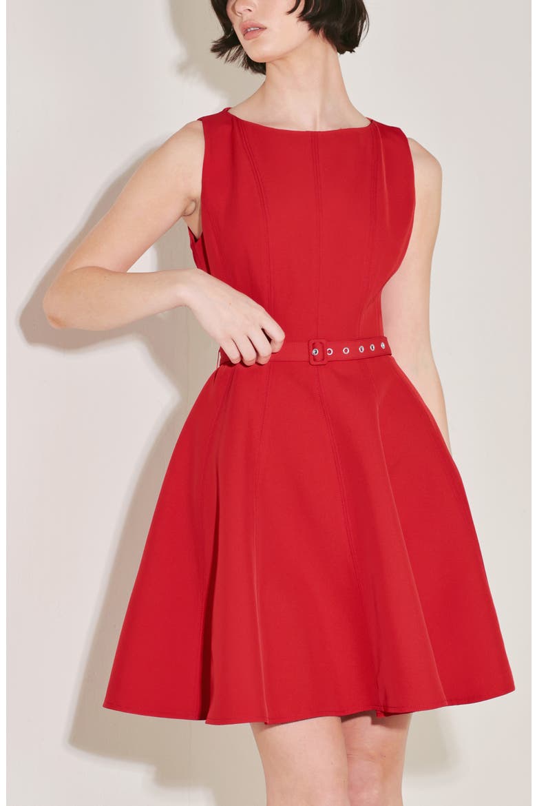 Belted Bateau Neck Minidress, Alternate, color, RED