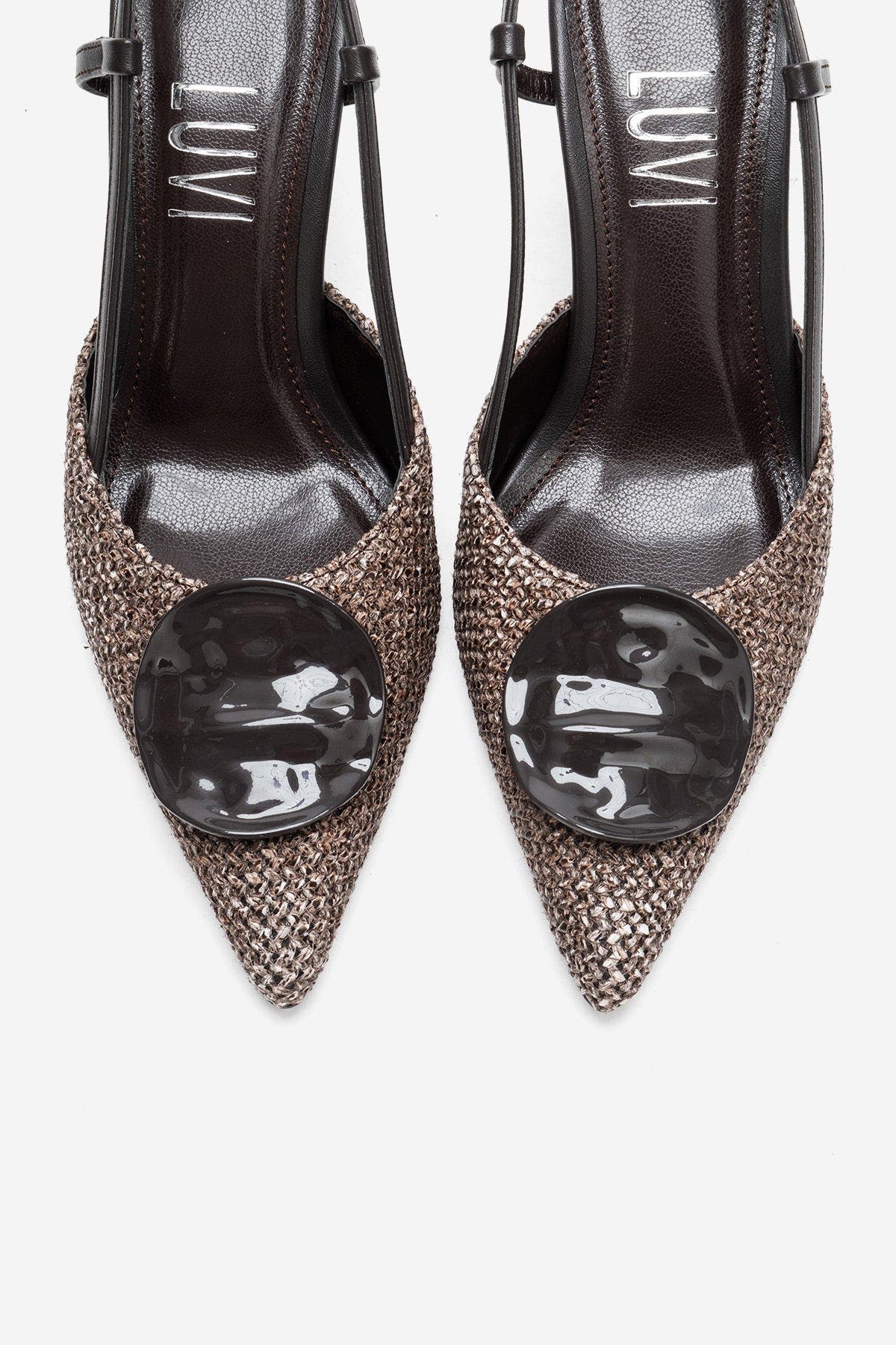 Prologue Shoes Levia Woven Pointed Toe Slingback Pump, Alternate, color, Brown