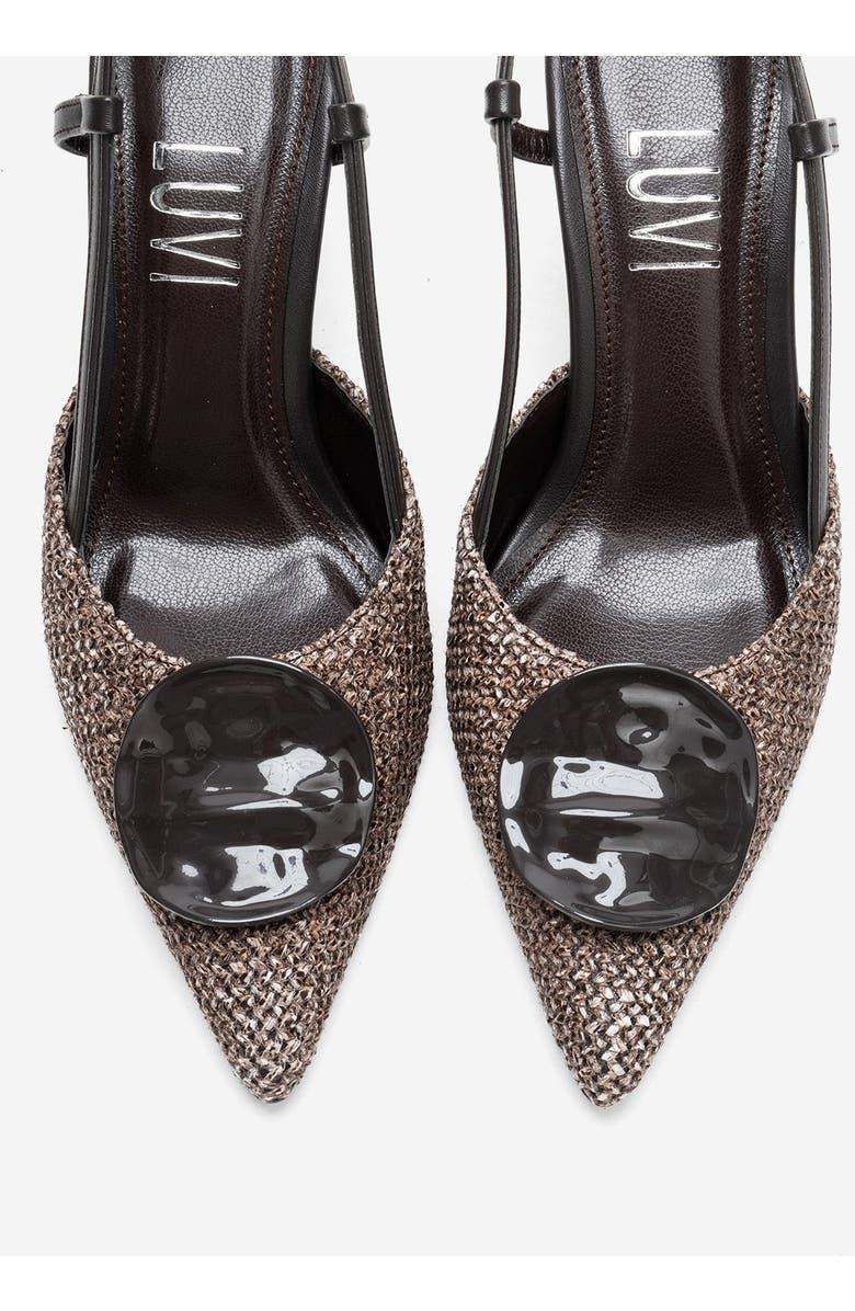 Prologue Shoes Levia Woven Pointed Toe Slingback Pump, Alternate, color, Brown