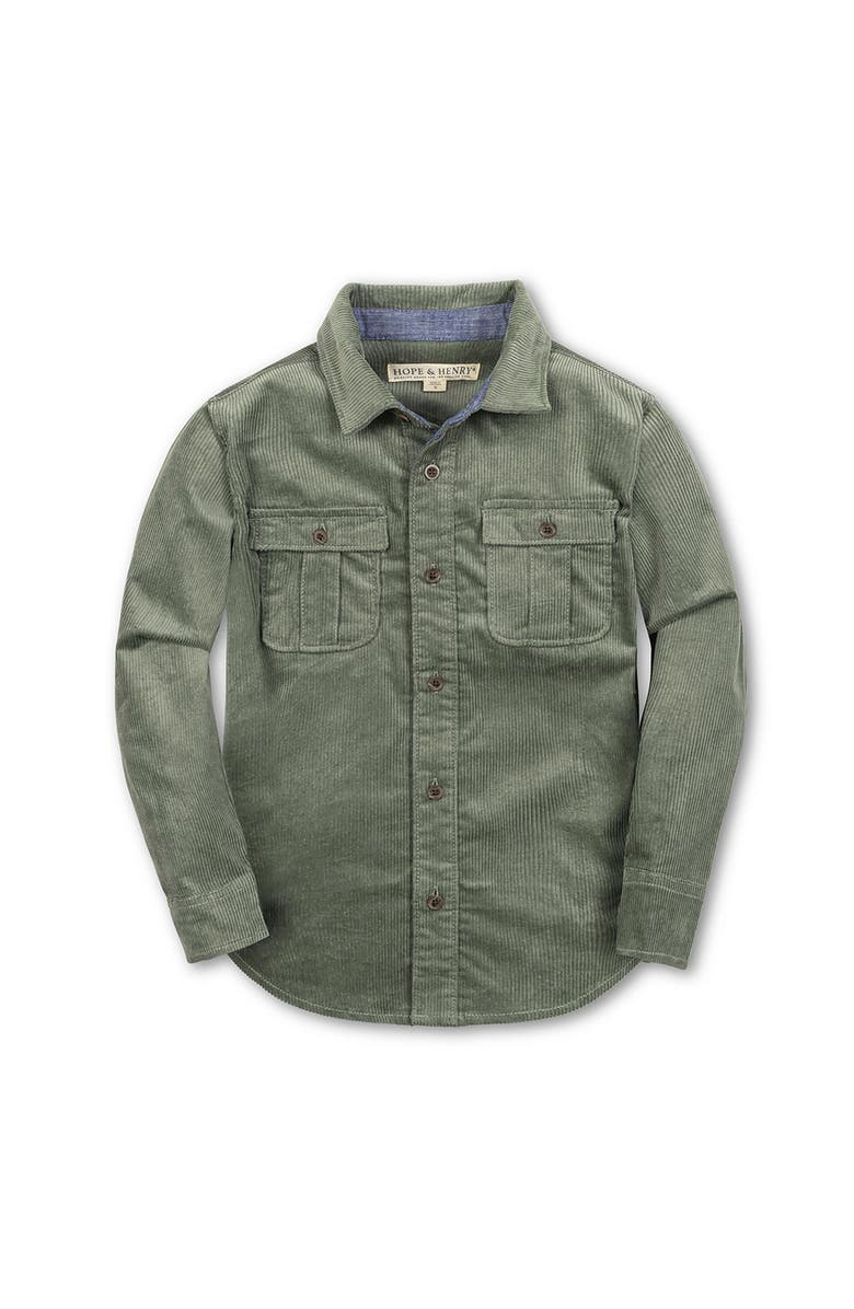 Hope & Henry Kids' Organic Long Sleeve Corduroy Flap Pocket Button Down Shirt, Main, color, Sage
