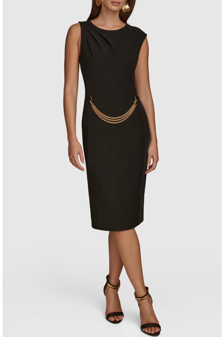 Chain Detail Sleeveless Sheath Dress, Main, color, BLACK