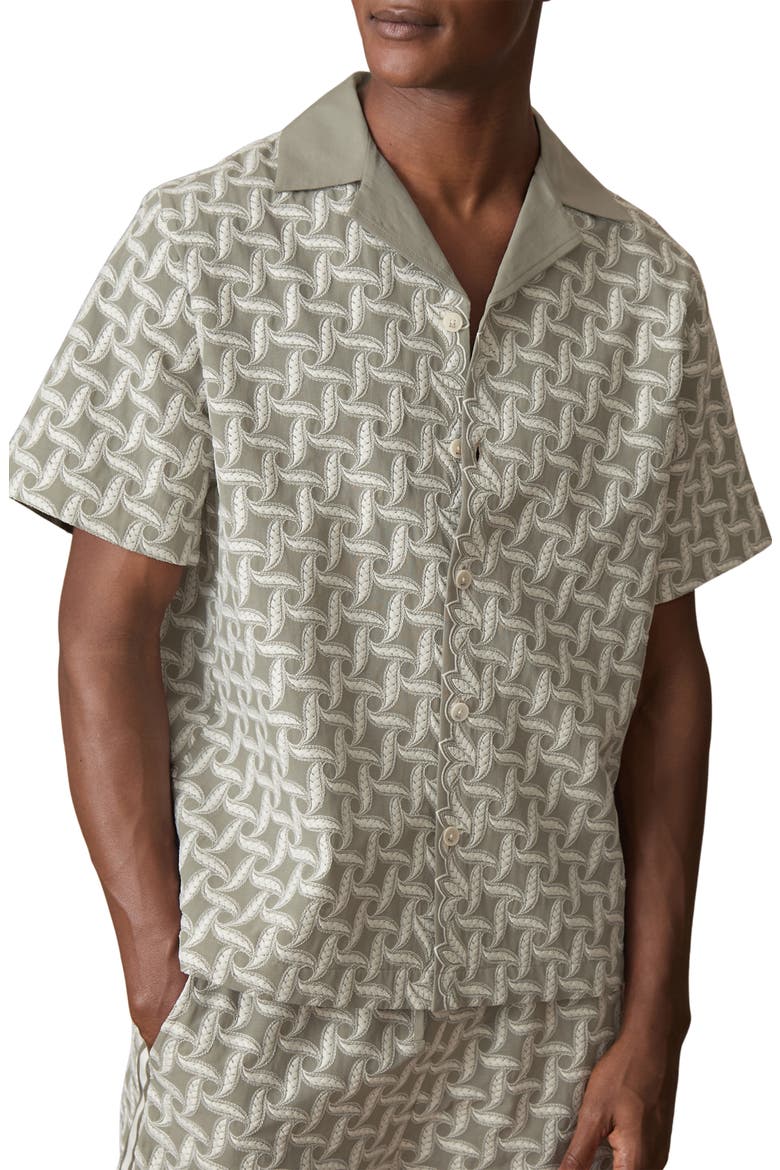 x Ché Palco Motif Embroidered Camp Shirt, Main, color, SAGE/ WHITE