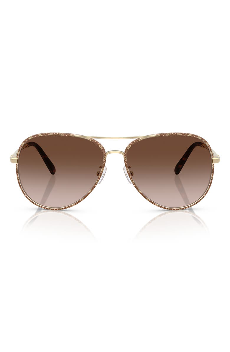 Tory Burch 60mm Pilot Sunglasses, Main, color, Light Gold/ Brown Monogram Wrap / Brown Gradient