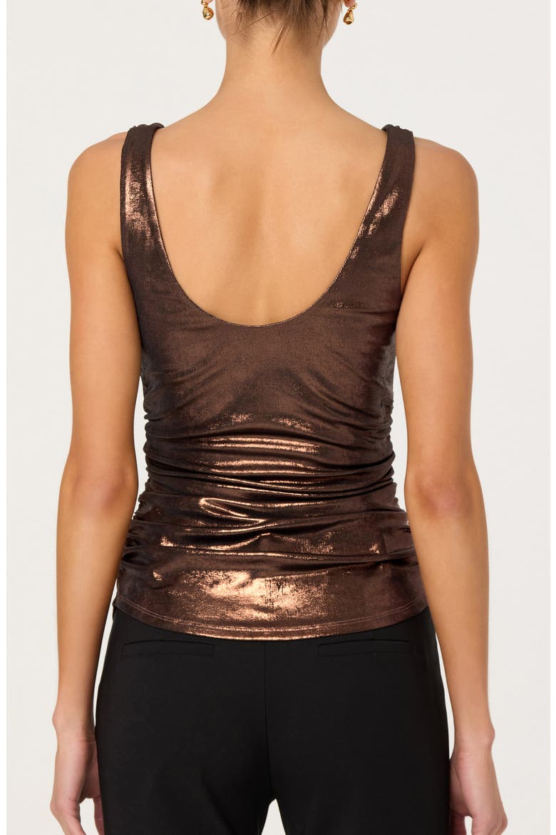 Leanne Metallic Cowl Neck Tank, Alternate, color, BROWN