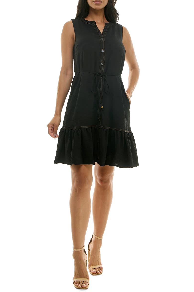Tie Waist Shirtdress, Main, color, BLACK