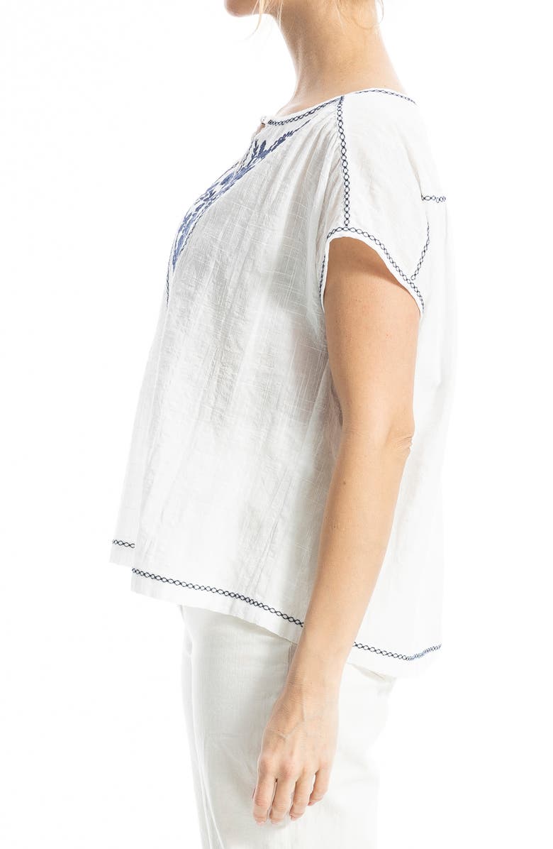 MAX STUDIO Embroidered Short Sleeve Cotton Blend Top, Alternate, color, White/ Navy Edgy Blooms