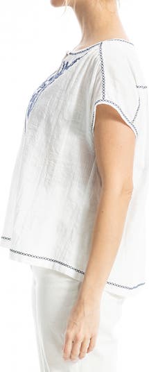 Embroidered Short Sleeve Cotton Blend Top
