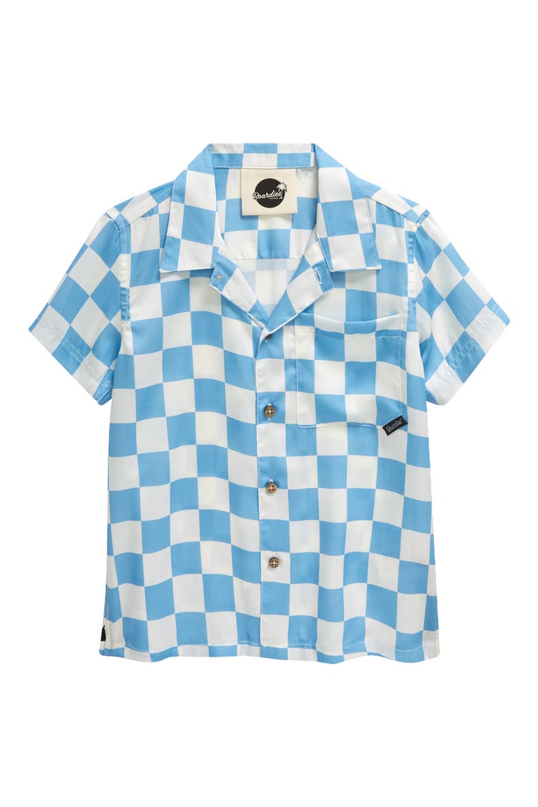 Kids' Mojo Checkerboard Short Sleeve Button-Up Camp Shirt, Main, color, BLUE/ CREAM