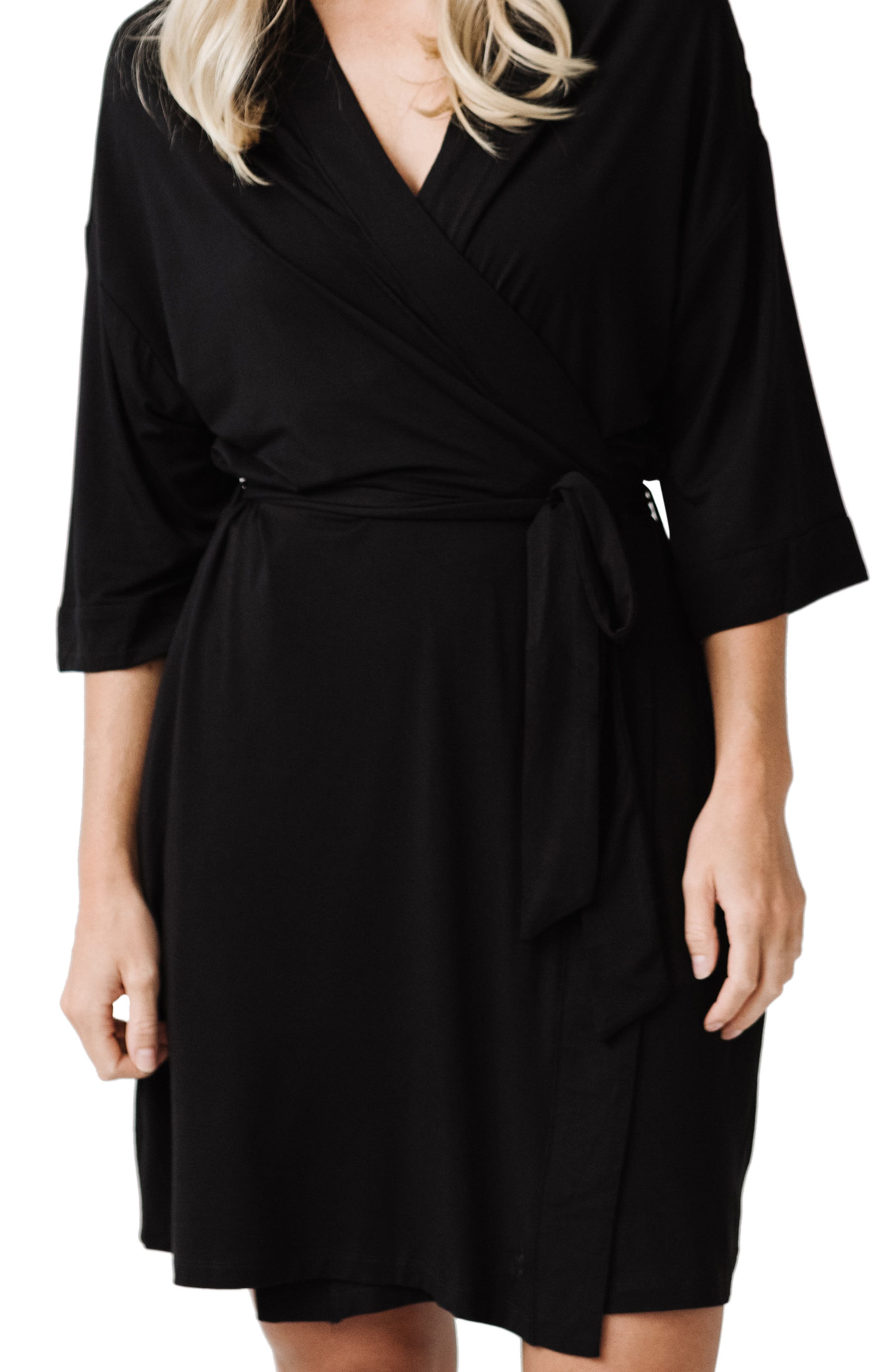 Cozy Earth Three-Quarter Sleeve Robe in Black 
