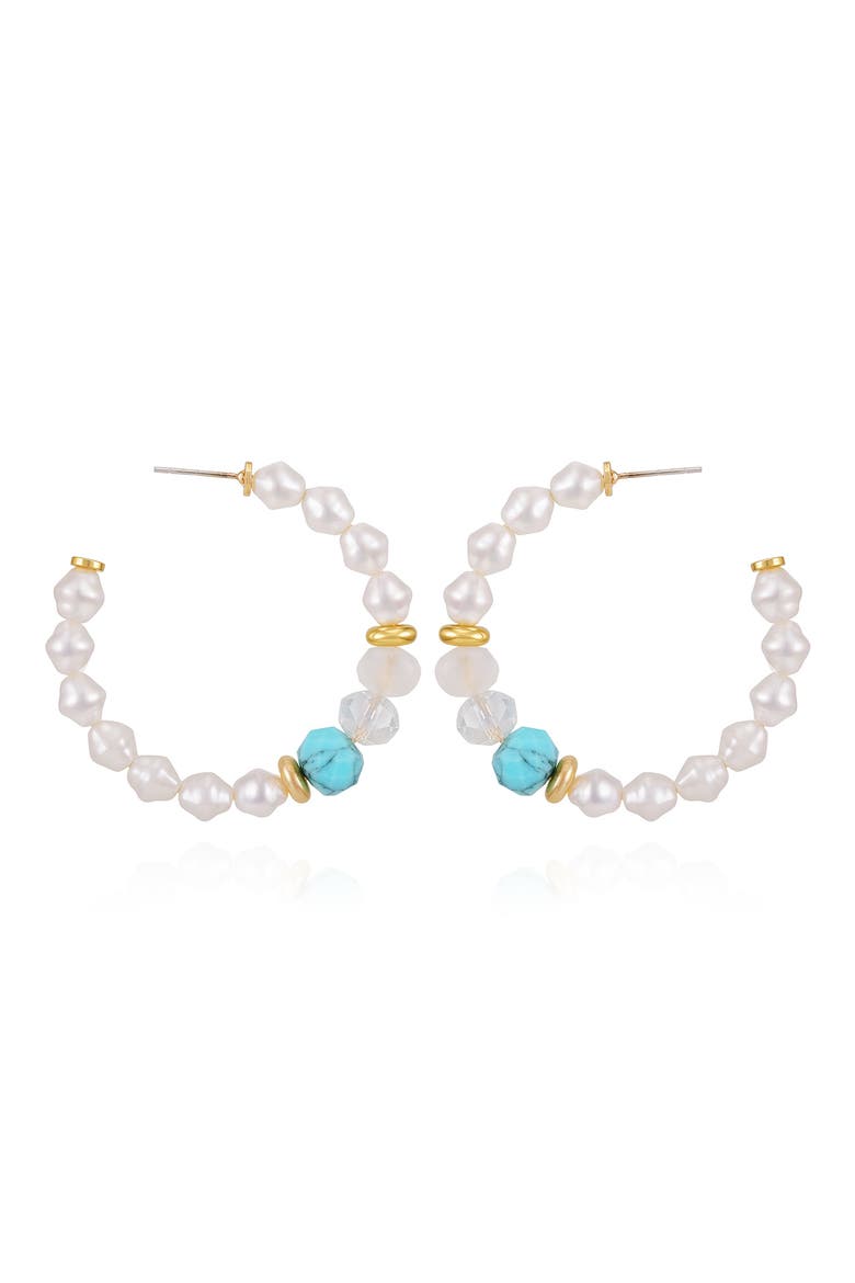 Beaded & Faux Pearl Hoop Earrings, Alternate, color, GOLD TONE