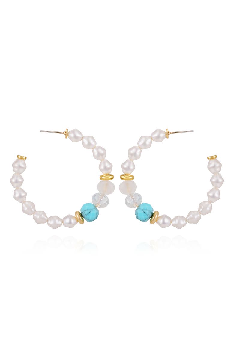 GUESS Beaded & Faux Pearl Hoop Earrings, Alternate, color, Gold Tone